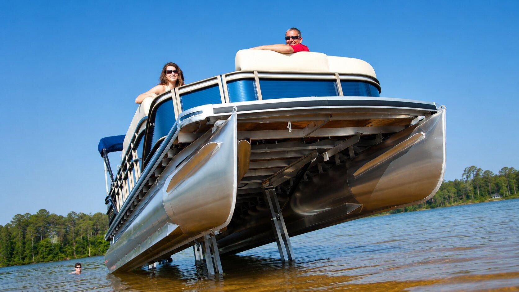 Couple relaxing on a pontoon lifted on Sea-Legs